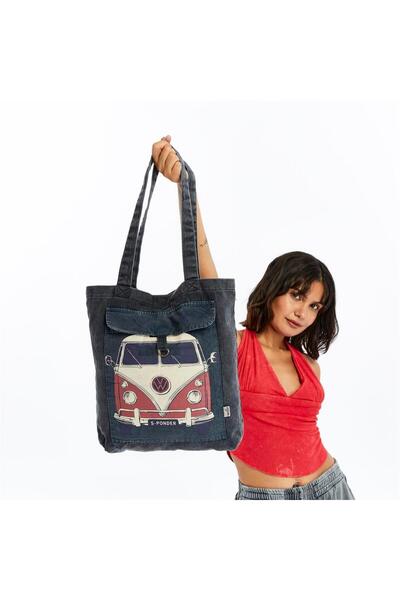S-Ponder Classic Caravan Design 100% Cotton Snap Closure Tote Bag Cloth Handle and Shoulder Bag
