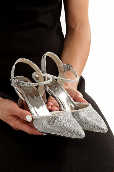 CEMAY 8cm Thin Painted Heels Women's Shoes with Pointed Toe and Open Back with Stone Accessories