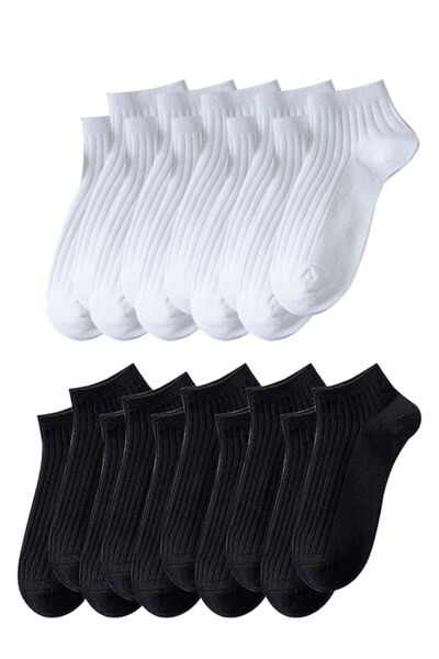 OEM Set of 10 pairs, short cotton socks for men and women, combed cotton, size 36-40, white and black