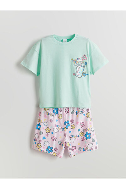 LC Waikiki Hilfa New Season Crew Neck Floral Girls' Shorts Pajama Set