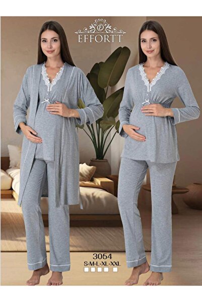 EM&FA TEKSTİL Pregnant Maternity Pajama Set with Robe