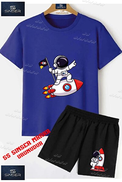 SS SİNSER Kids Unisex “Astronaut Shuttle Flag in Hand“ Custom Printed Crew Ne...