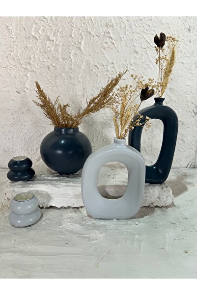 Zigzag Home Decorative 5 Piece Vase and Candle Holder Set Bohemian Style Vase, Globe Vase, Set with Tealight Candle Holder, Trinket