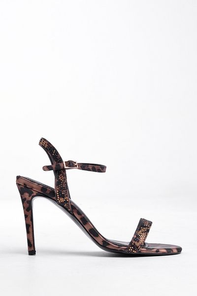 Tasarım Night Glow Series – Thin Strap, Ankle Buckle, Stone Embroidered Black Heeled Stiletto Shoes