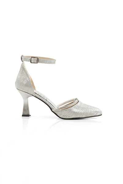 CEMAY 8cm Thin Painted Heels Women's Shoes with Close Back and Open Front with Stone