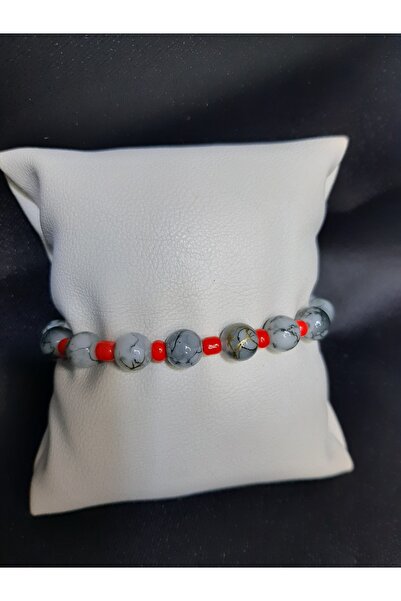 MRYart سوار من الخرز الزجاجي الرمادي وخرز الرمال الحمراء