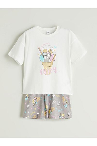 LC Waikiki Set de pijamale pentru fete cu gât crew cu pantaloni scurți