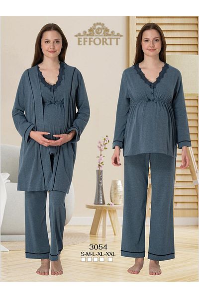 EM&FA TEKSTİL Pregnant Maternity Pajama Set with Robe