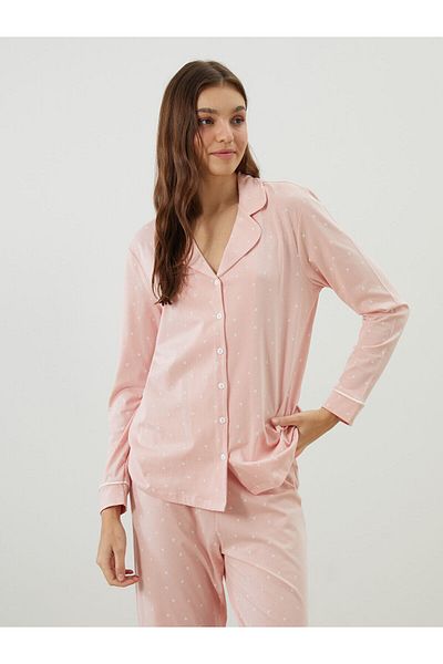 LC Waikiki Set de pijamale pentru femei cu imprimeu inimă cu guler cămașă