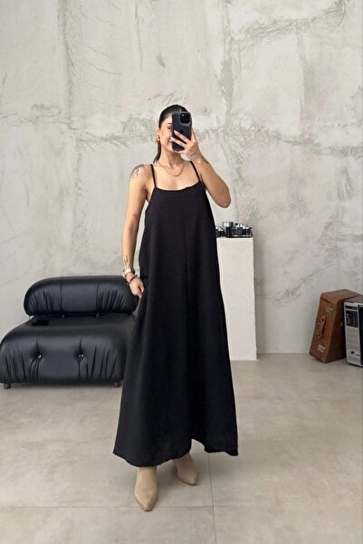 Lovely butik KADIN YAZLIK İNCE ASKILI KETEN UZUN ELBİSE