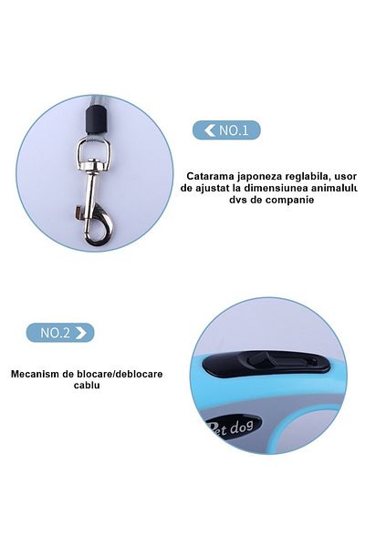OEM Lesa Automata Retractabila, pentru Caini, 3m, 20 kg, ABS, Verde/Bleu, 8x12x4 cm