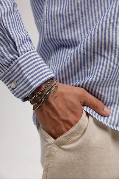 Fjellor Grima Silver Color Men's Stainless Steel 3-Piece Bracelet Set – Ring, Rope and Thin Bar Model Chain