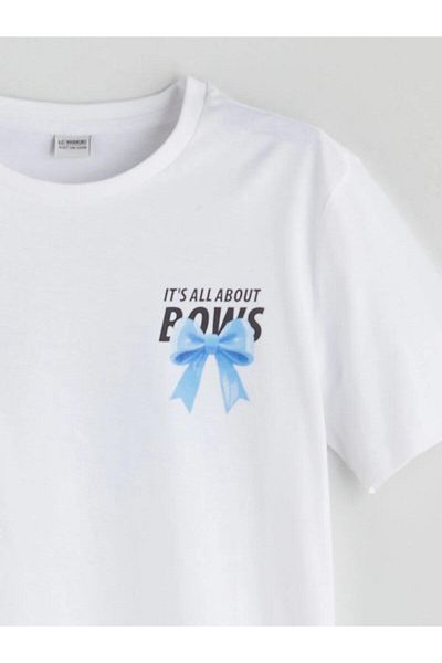 LC Waikiki Tricou pentru copii LCW Kids Crewneck cu fundă imprimată pentru fete (W5)