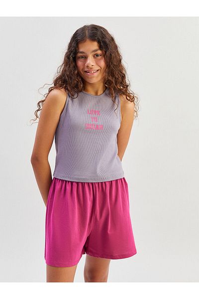 LC Waikiki Set de pijamale pentru fete cu gât crew cu pantaloni scurți