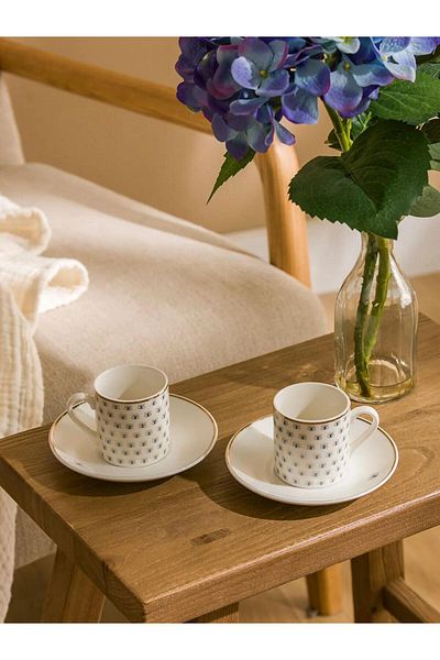 LC Waikiki Lcw Home Eye Printed Porcelain Coffee Cup Set for 2 Persons 90 ml (W5)