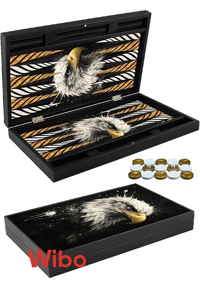 Wibo Trendy Black Eagle Backgammon Set with Large Size Stamp Chamber
