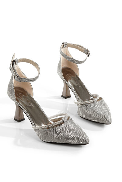 CEMAY 8cm Thin Painted Heels Women's Shoes with Close Back and Open Front with Stone