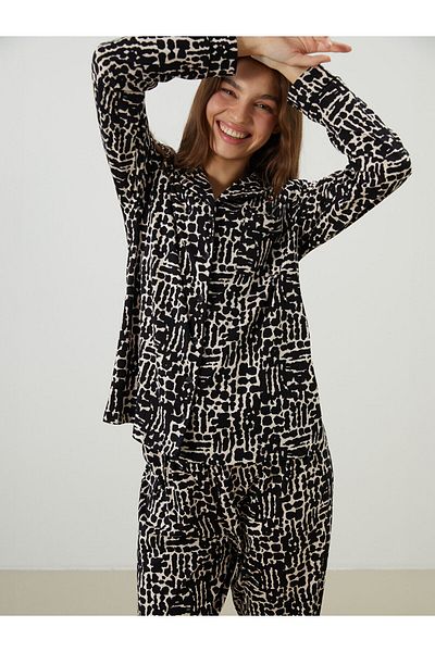 LC Waikiki Set pijamale dama cu guler camasa cu model leopard