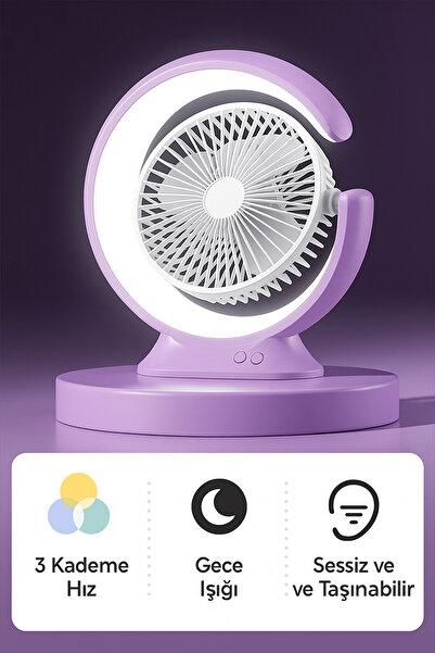 MSYELEKTRONİK Şarjlı Masa Lambası Mini Fan 2400 mAh – 3 Kademeli Hız, Gece Iş...