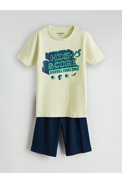 LC Waikiki Set de pijamale pentru băiat cu gât crew cu pantaloni scurți