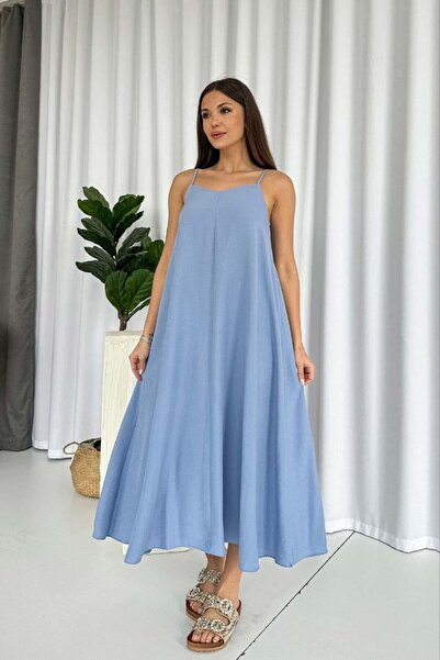 Lovely butik ΓΥΝΑΙΚΕΙΟ ΚΑΛΟΚΑΙΡΙΝΟ ΛΙΝΟ ΦΟΡΕΜΑ ΜΕ ΛΕΠΤΟ ΛΑΝΙΤΟΥΡΓΙΚΟ ΣΤΡΑΠΕΡΙ