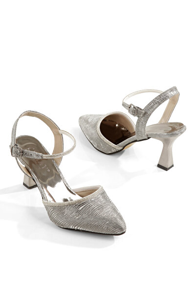 CEMAY 8cm Thin Painted Heels Women's Shoes with Pointed Toe and Open Back with Stone Accessories