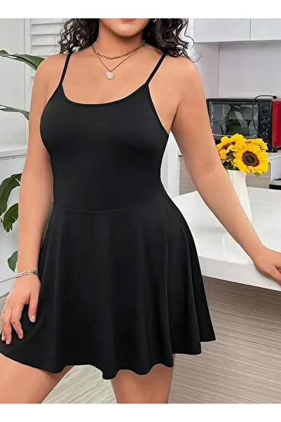 MAROVOAY Plus Size Mini Flared Dress with Leggings and Pocket Detail Straps