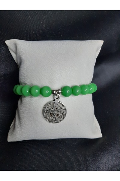 MRYart سوار من الخرز الزجاجي الأخضر وتفاصيل الطوب المعدنية