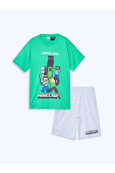 LC Waikiki Set de pijamale pentru băieți cu decolteu rotund m imprimat cu pantaloni scurți