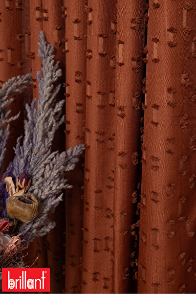 Brillant İxora Kiremit Renk 1/3 Sık Pile Kalın Tek Kanat Fon Perde