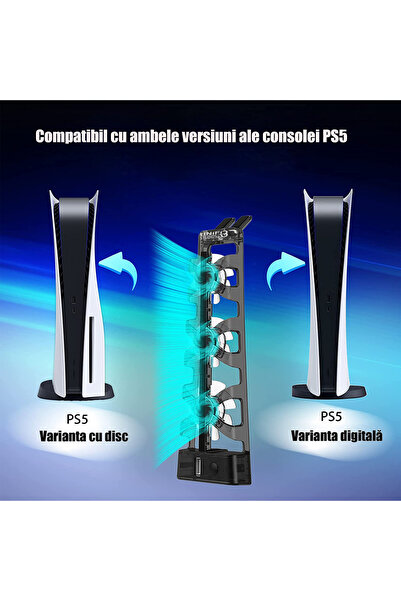 Unified Studios Ventilator Răcire PS5 (Disc & Digital), LED Albastru, 3 Ventilatoare, USB – Nu PS5 Slim