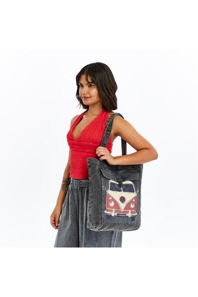 S-Ponder Classic Caravan Design 100% Cotton Snap Closure Tote Bag Cloth Handle and Shoulder Bag
