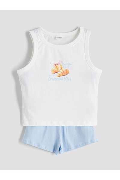 LC Waikiki Set de pijamale pentru fete cu gât crew cu pantaloni scurți