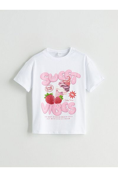 LC Waikiki Set de pijamale pentru fete cu gât crew cu pantaloni scurți