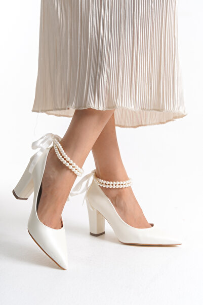 FOLLOWIN Women's Bride Pearl Thick Heeled Special Day Wedding Wedding Bridal Shoes