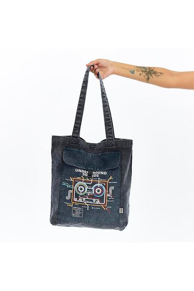 S-Ponder Underground Sounds Printed 100% Cotton Snap Closure Tote Bag Cloth Shoulder Bag