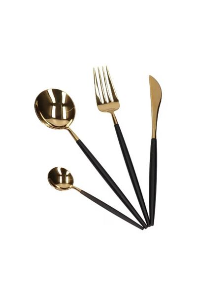 E EFRALL Set de 24 tacamuri portungheze, E EFRALL, elegant si rafinat, cu un finisaj luxos, negru/auriu