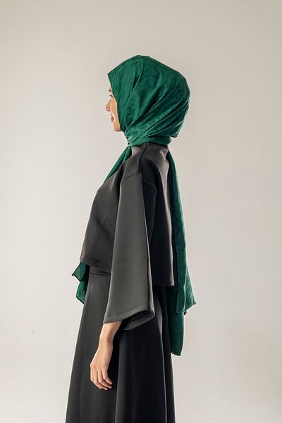 FLEUR SOİE Emerald Green Large Hawkbeak Pattern Jacquard Shawl