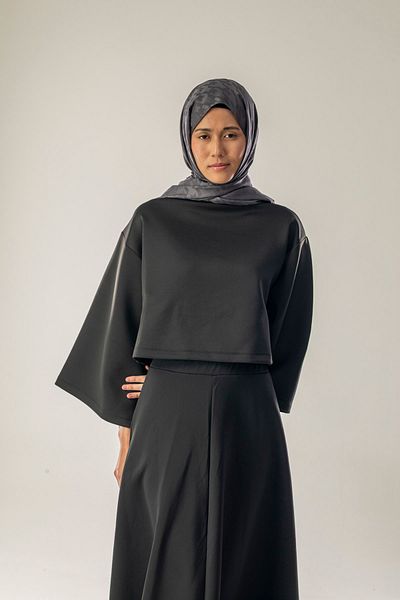 FLEUR SOİE Smoked Gray Large Hawkbeak Pattern Jacquard Shawl