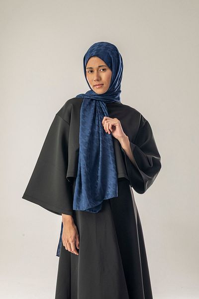 FLEUR SOİE Cosmic Blue Big Scissors Pattern Jacquard Shal