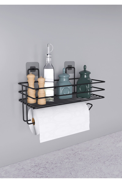Egem Home Vİdalı Raflı Kağıt Rulo Havluluk Peçetelik Siyah Banyo Mutfak Düzen...