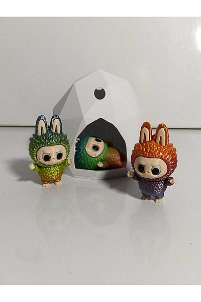 smilechild 3 Pieces of Labubu and Cute Houses Figure Toy