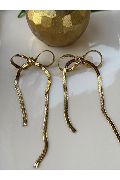 Blotch İtalyan Zincirli Çelik Fiyonk Küpe 4x9 cm