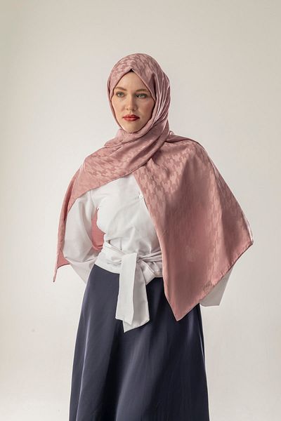 FLEUR SOİE Stone Pink Big Hawkbeak Pattern Jacquard Shal
