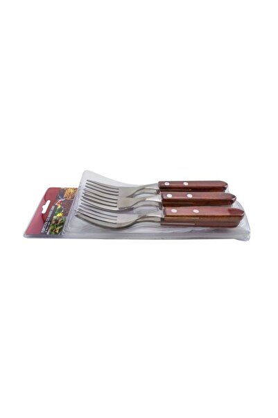 KASEMI Set of 6 stainless steel forks with wooden handle