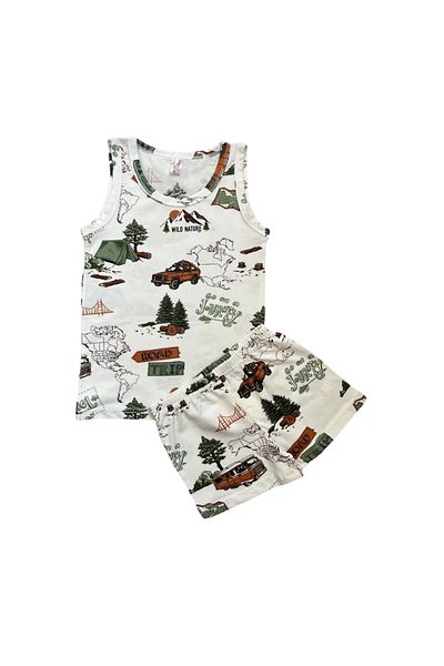 Yağmur Giyim Elm Ecru Camper Patterned Boy's Tank Top Boxer Set 7031-7044