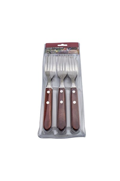 KASEMI Set of 6 stainless steel forks with wooden handle