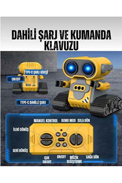 VARDEM OYUNCAK Uzaktan Kumandalı El Sensörlü Akıllı E robot, Şarjlı, Işıklı, Sesli Full Fonksiyon Robot