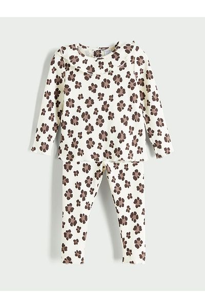 LC Waikiki Crew Neck Floral Baby Girl T-Shirt and Leggings 2-Piece Set