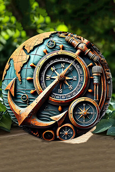 kutuTR Pusula ve Çapa Temalı 3D Görünümlü UV Baskılı 3D GÜRÜNÜMLÜ MDF Duvar S...